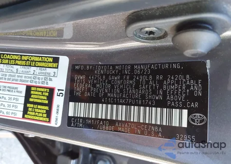 2023 Toyota Camry Le from USA, damaged, VIN 4T1C11AK7PU181743